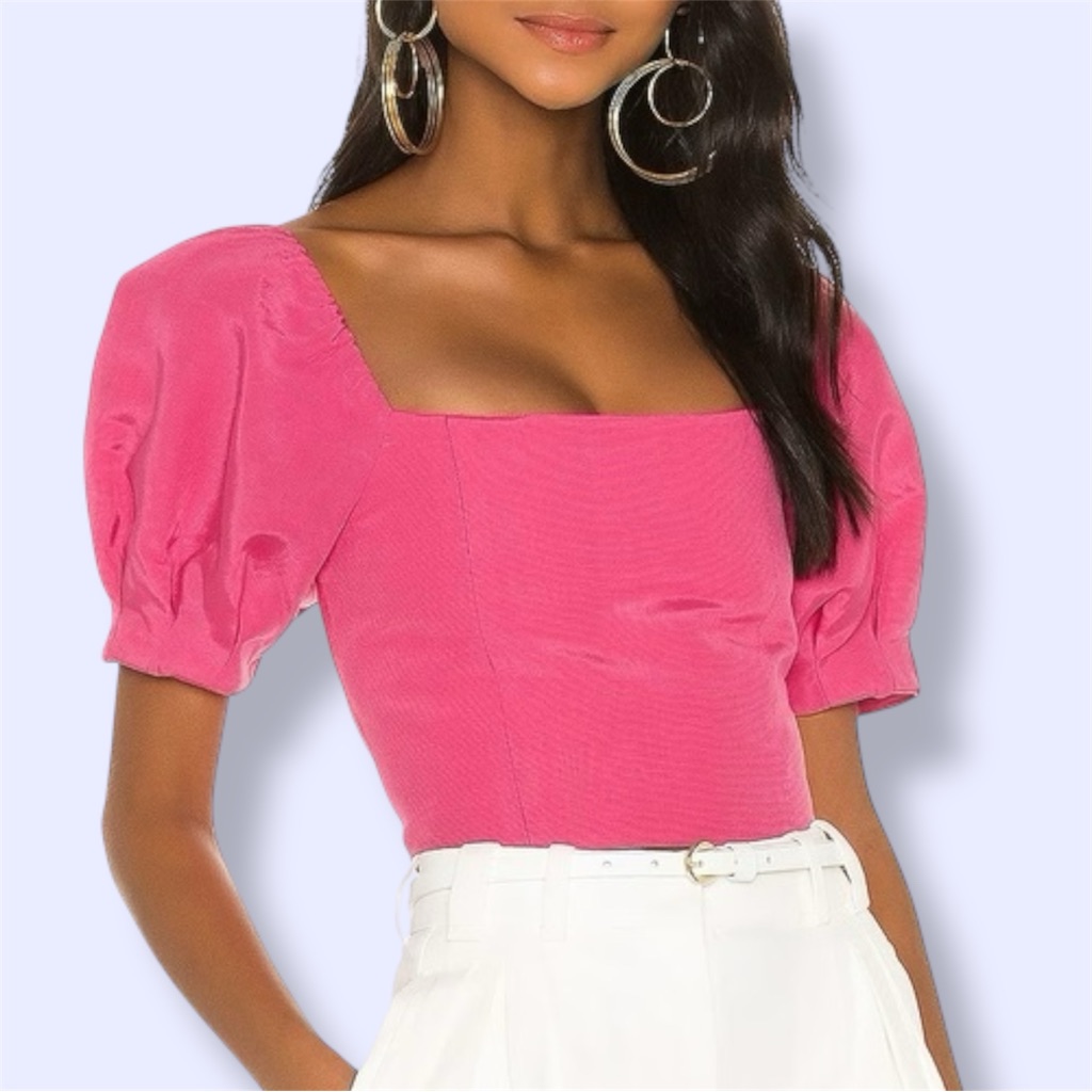 Alice + Olivia Joslyn Puff Sleeve Cropped Top